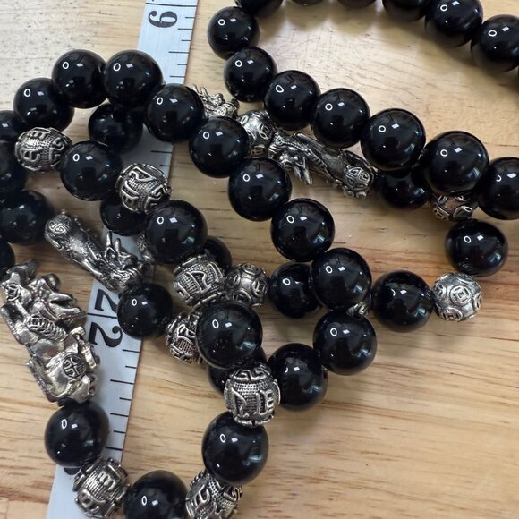 Feng Shui Black Obsidian Wealth Bracelets With 925 Silver Pixiu Lucky Charms - Picture 4 of 6